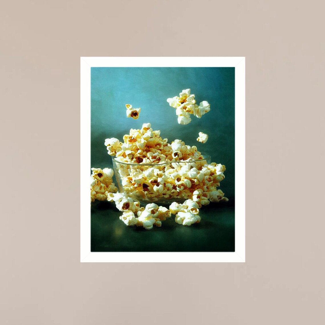 Buttered Popcorn Bowl Movie Night Kitchen Oil Painting Style Poster - Image 3
