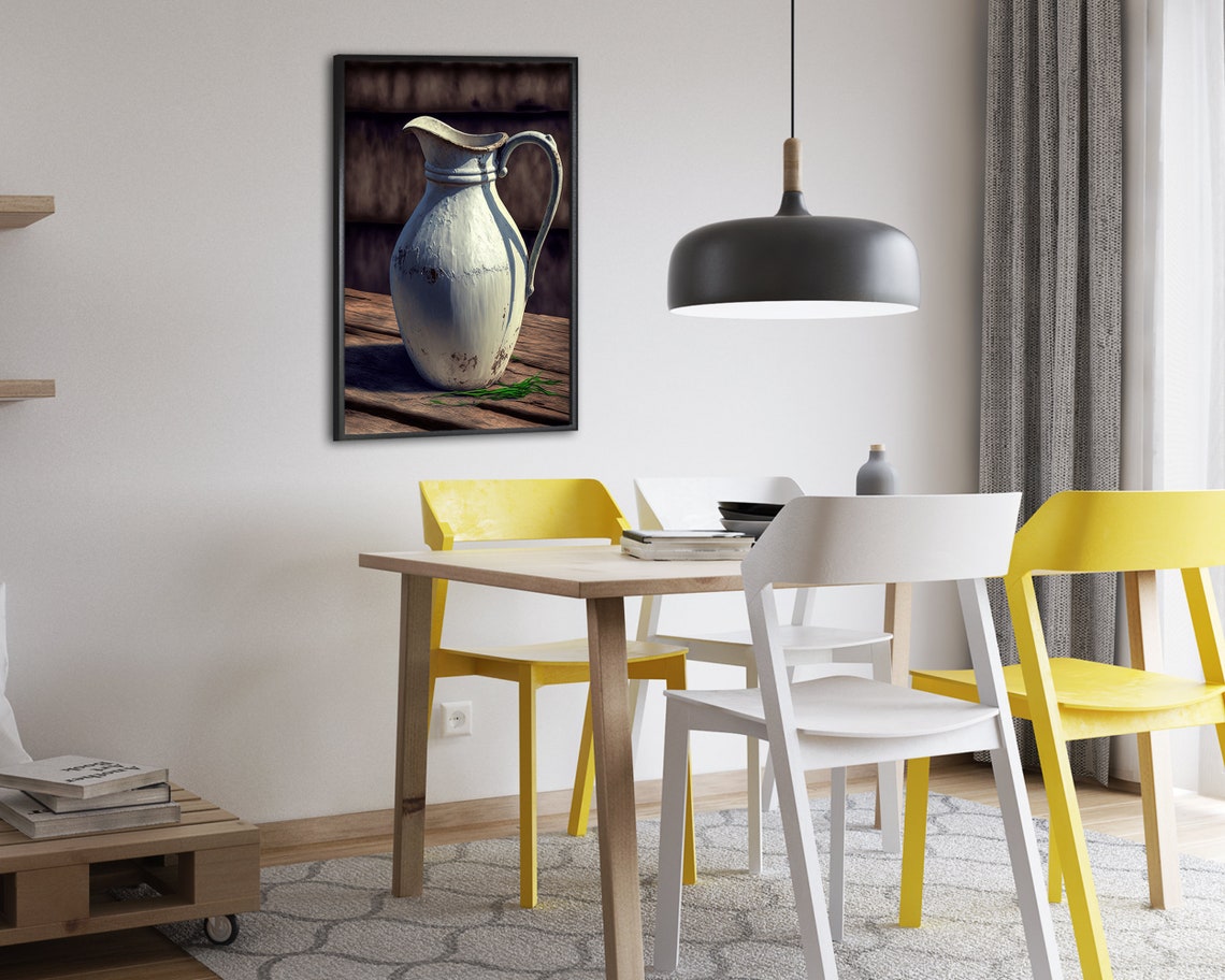 Bright White Enamel Pitcher in Sunlight Rustic Farmhouse Poster - Image 2