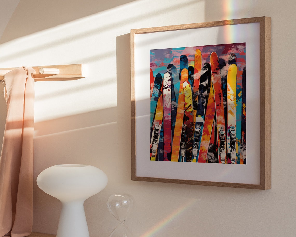Abstract Skis Sunset Paint Splatter Warm Pop Art Winter Ski Poster - Image 3
