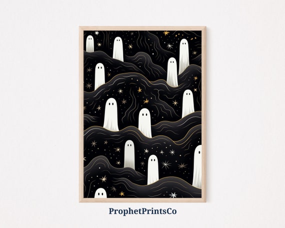Minimal Ghost Print Aesthetic Halloween Poster Halloween Wall Art Cute Ghost Painting Art