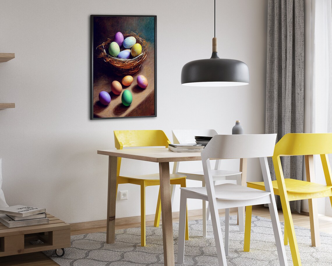 Colorful Easter Eggs in a Bird Nest Still Life Oil Painting Poster - Image 2