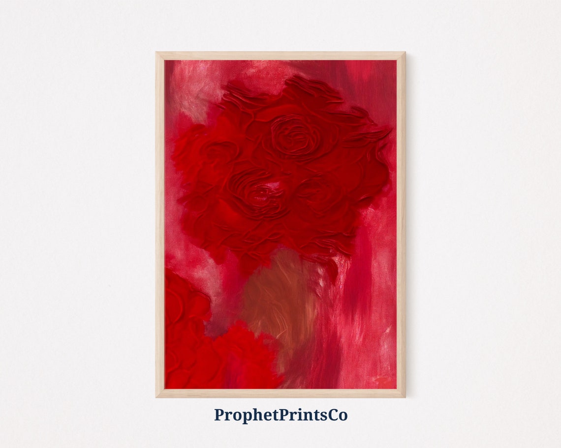 Dramatic Bold Red Roses Bouquet Monochrome Impasto Floral Poster