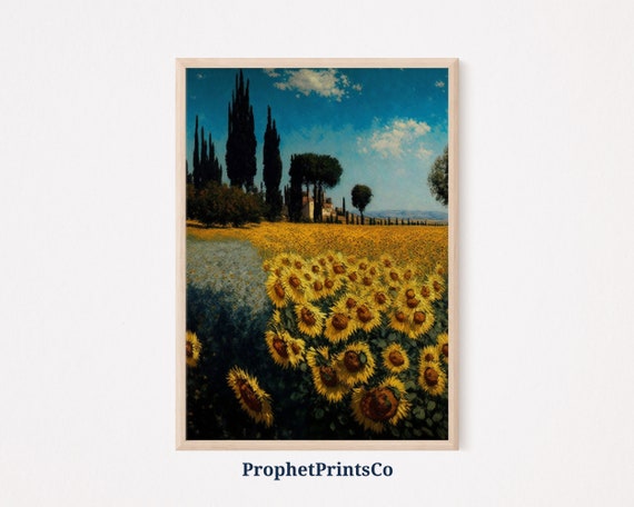 Sunflower Field Poster Print Flower Wall Art Inspired By Monet Country Farmhouse Home Dcor Wall Art Digitial