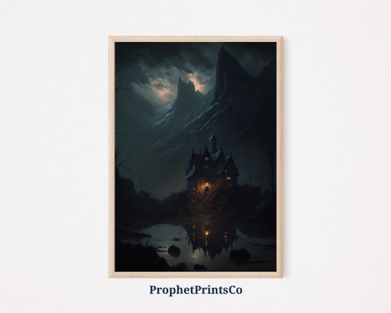 Dark Academia Landscape Poster Print Moody Castle Wall Art Painting Vintage Gothic Home Dcor Wall Art Digitial