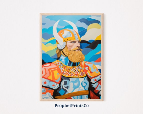 Colorful Viking Art Poster Print Inspired By Matisse Modern Viking Portrait Viking Home Dcor Wall Art