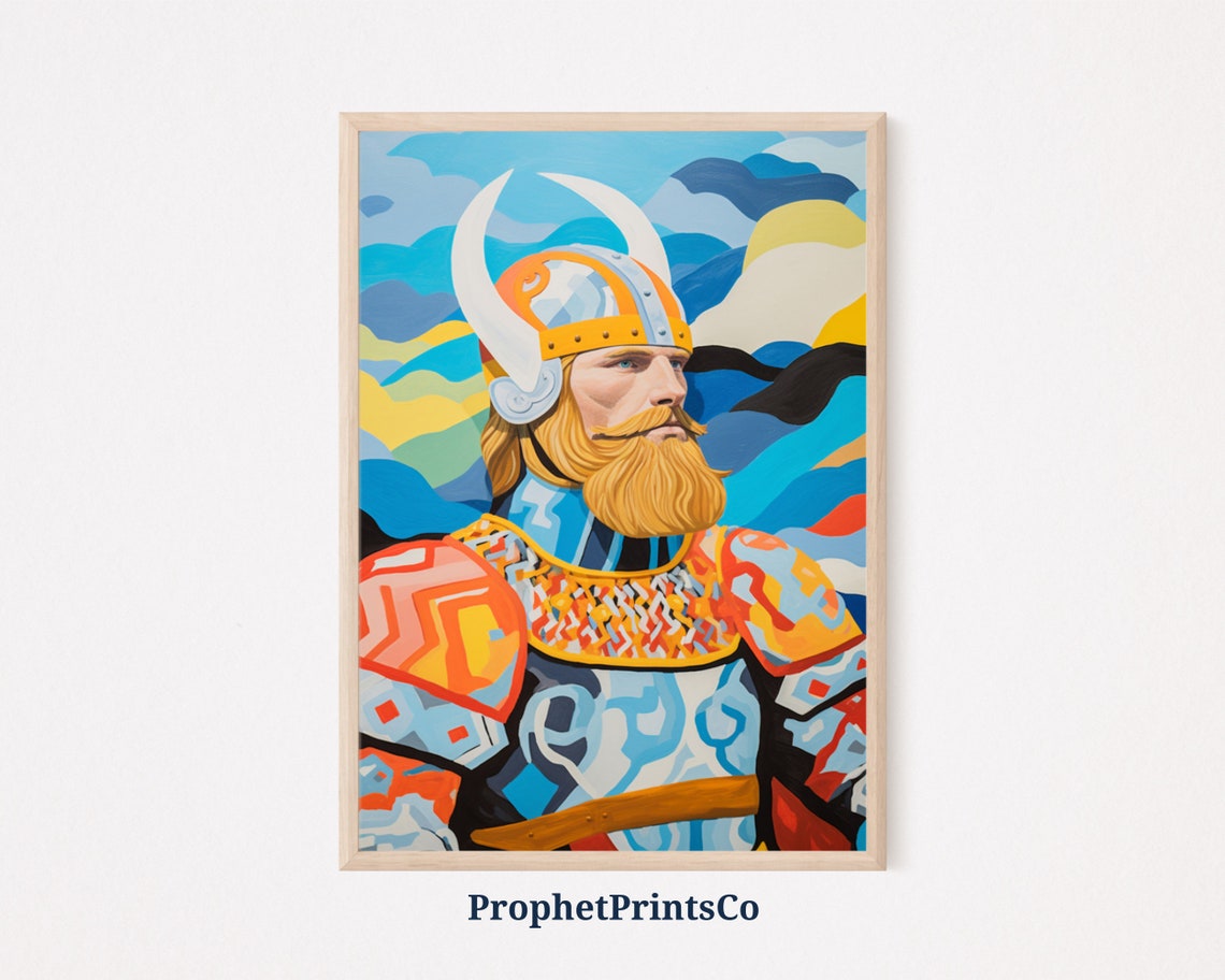 Colorful Viking With Horned Helmet Bold Geometric Art Poster