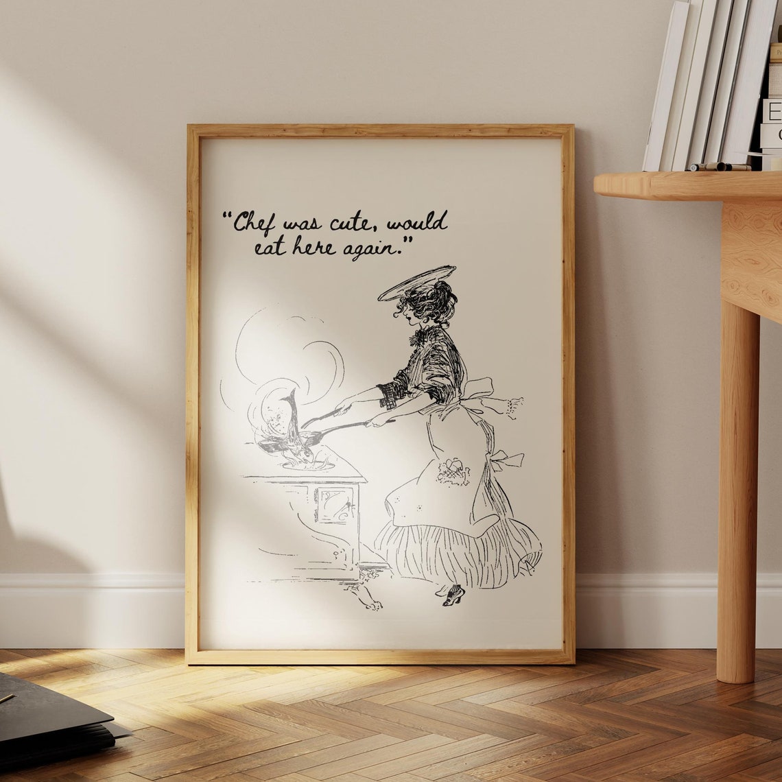 Chef Was Cute Vintage Cooking Lady Retro Kitchen Sketch Wall Art - Image 3