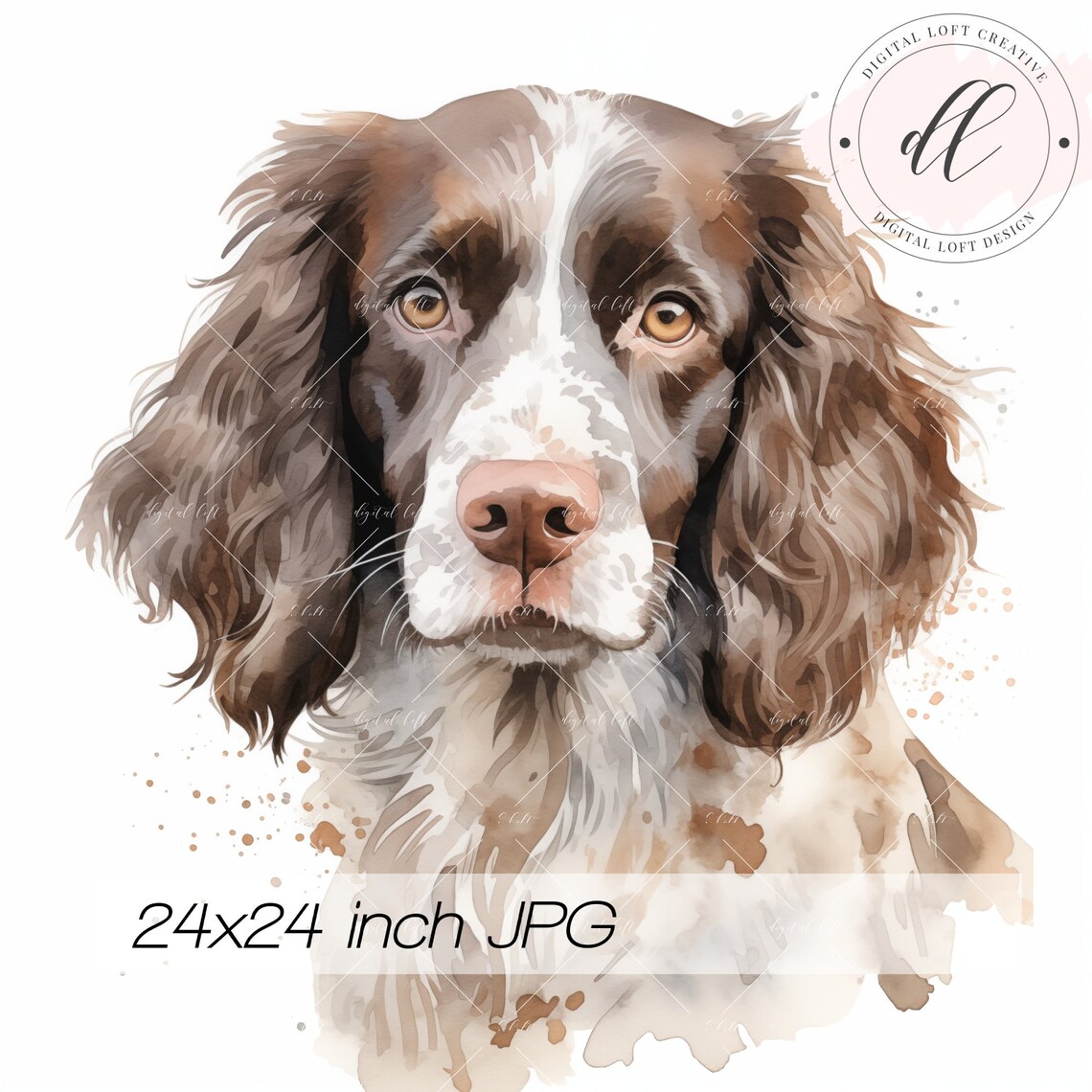 Watercolor Springer Spaniel Dog Portrait Sweet Pet Art Poster