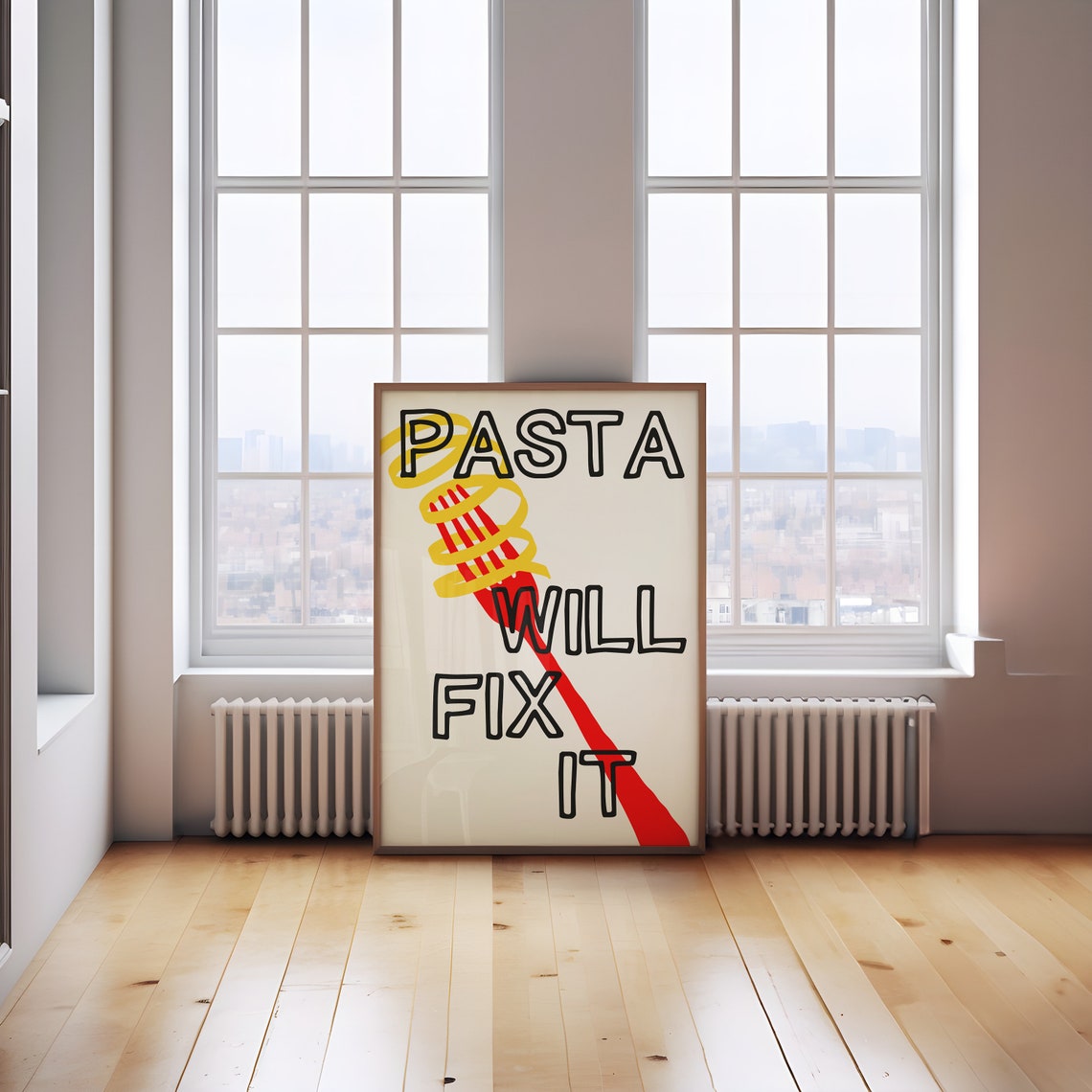 Pasta Will Fix It Bold Fork Typography Kitchen Food Art Poster - Image 2