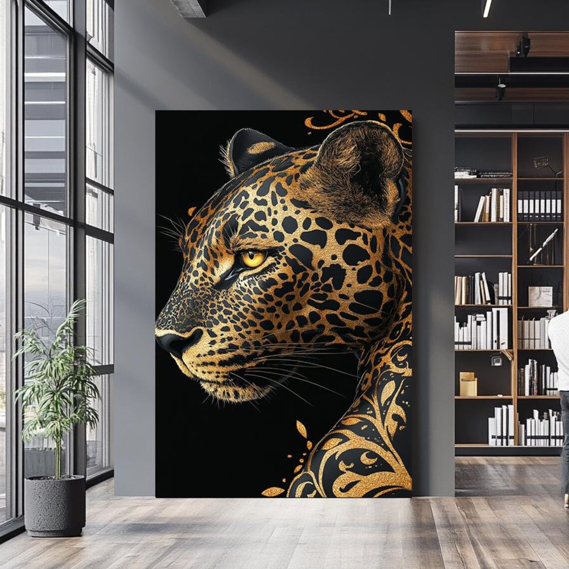 Golden Leopard Head Black And Gold Luxury Wild Cat Portrait Wall Art Poster