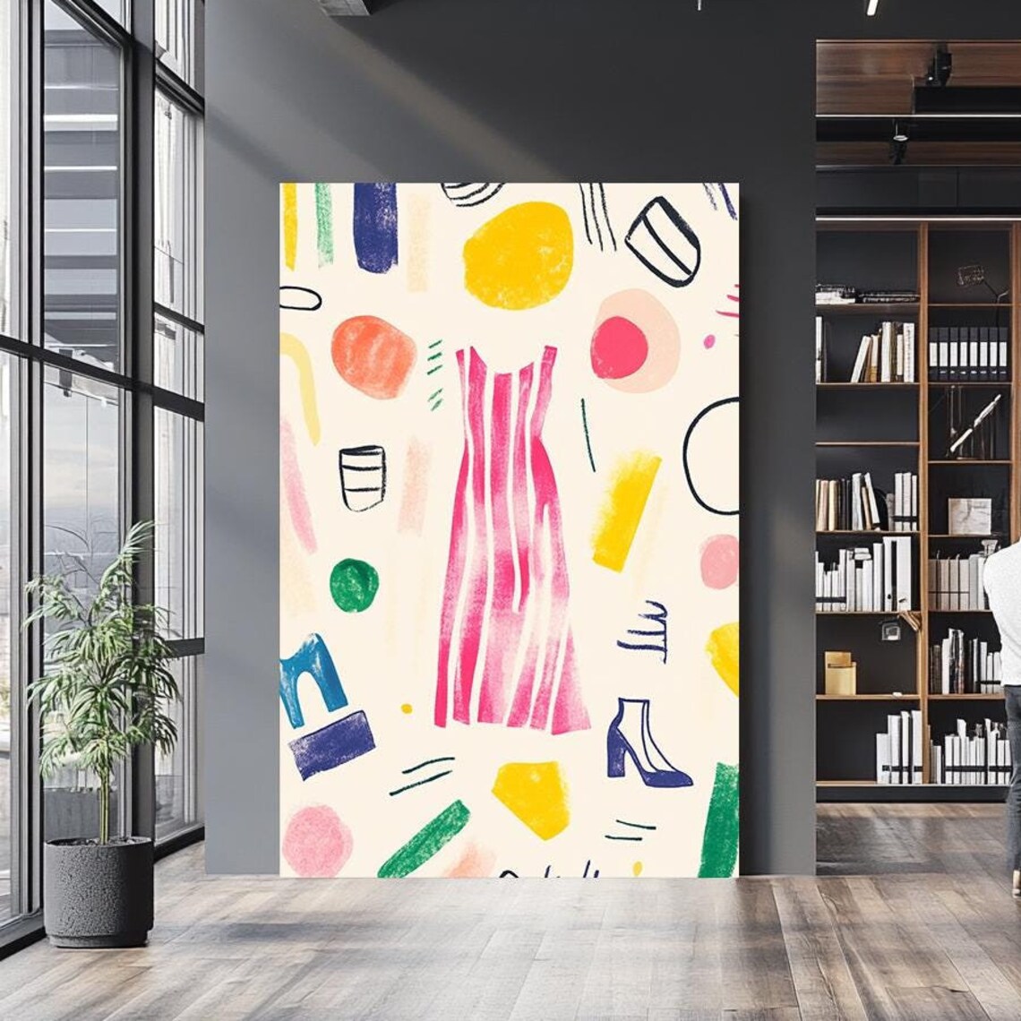 Playful Pastel Fashion Abstract Pink Dress Handbag Shoe Wall Art
