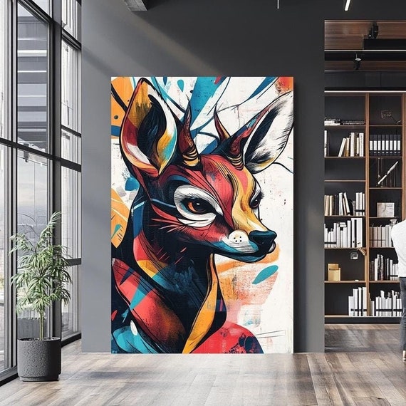 Vibrant Antelope Wall Art With Abstract Colors Bold Wildlife Artwork For Modern Interiors Contemporary Animal Decor For Creative Spaces