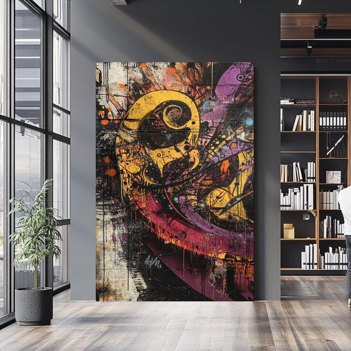 Bold Abstract Graffiti Yellow Purple Urban Street Style Wall Art