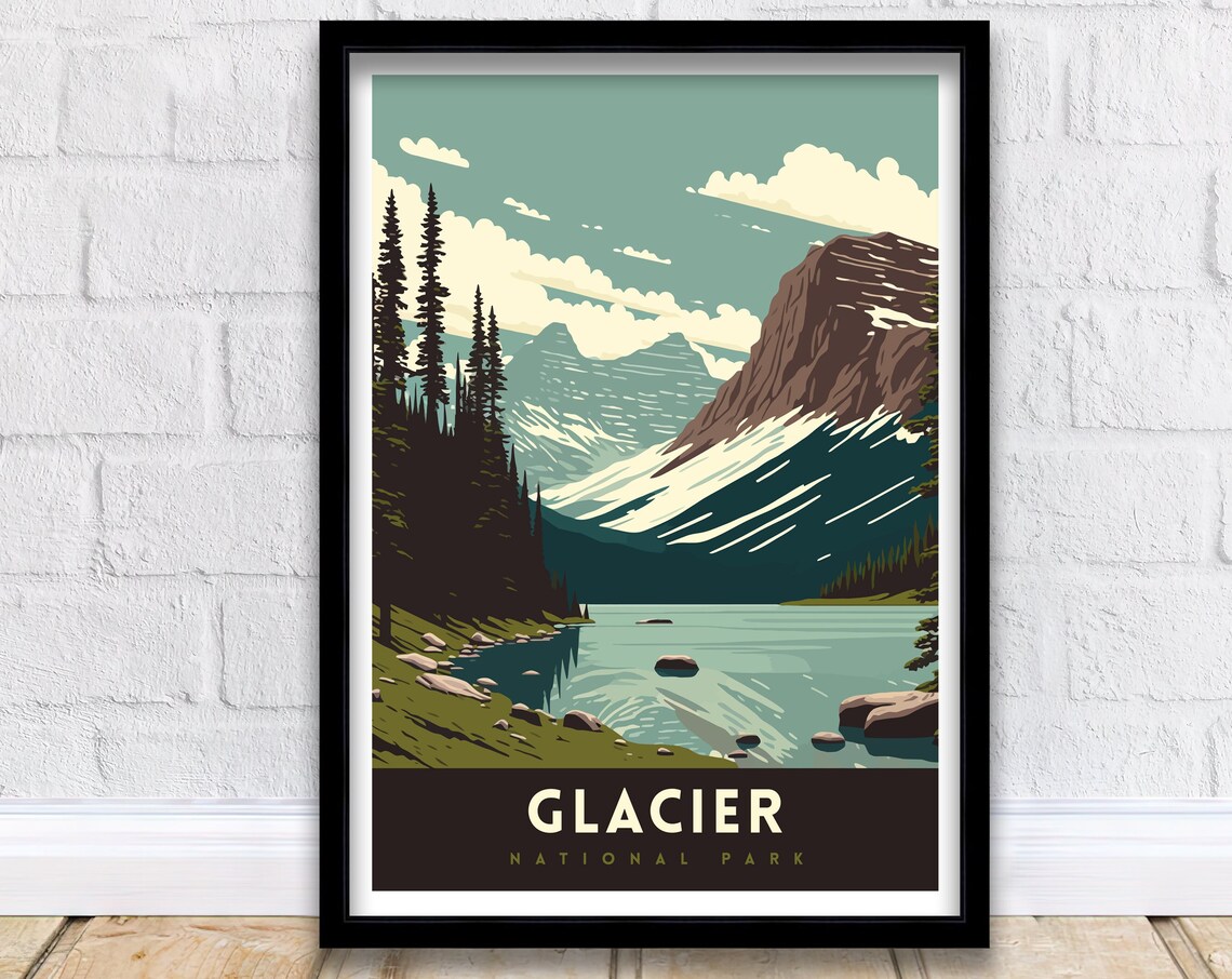 Glacier National Park Travel Poster, National Park Art