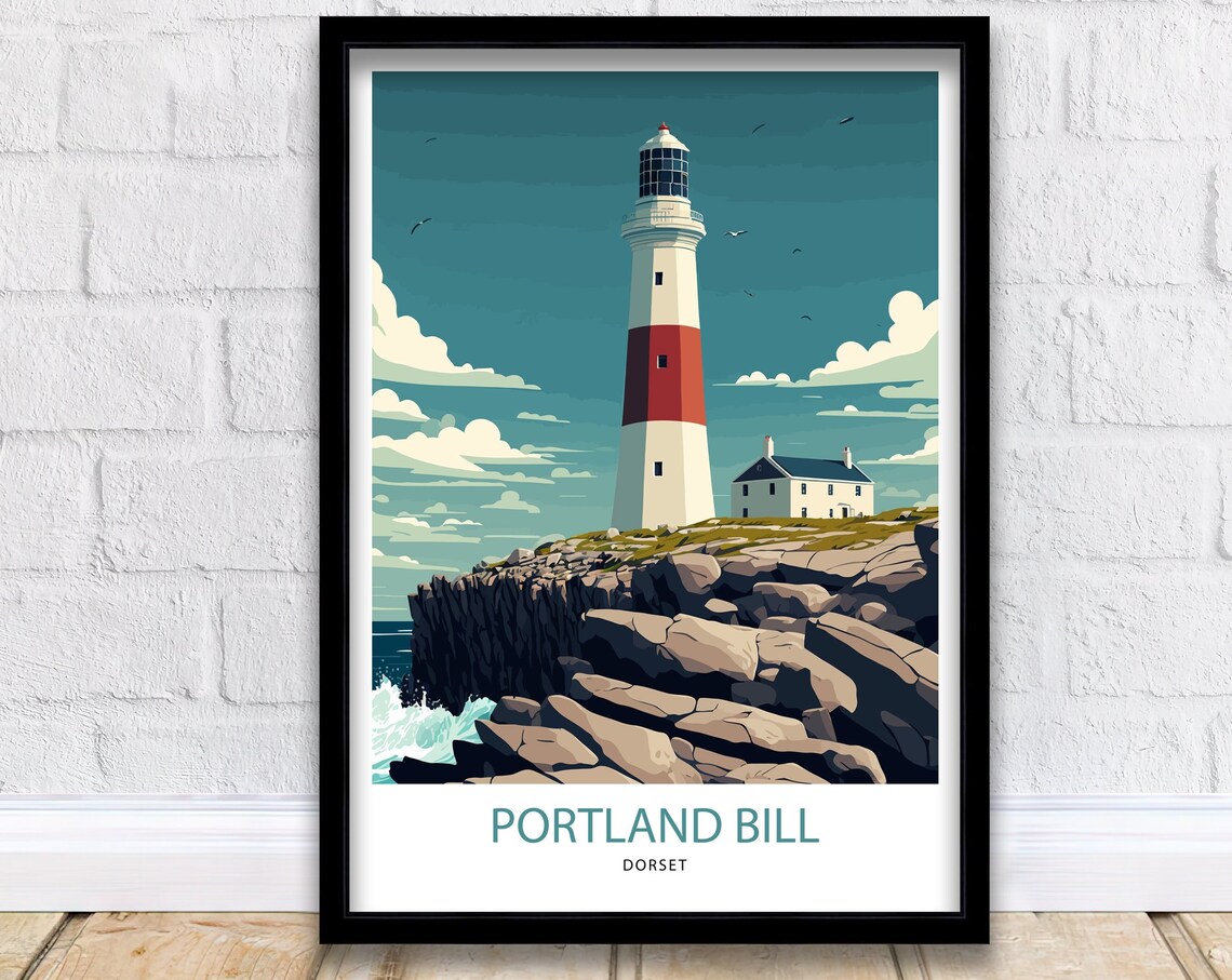 Portland Bill Travel Poster, Dorset Lighthouse Print