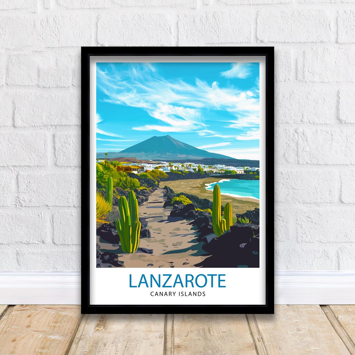 Lanzarote Canary Islands Travel Poster, Volcano Landscape