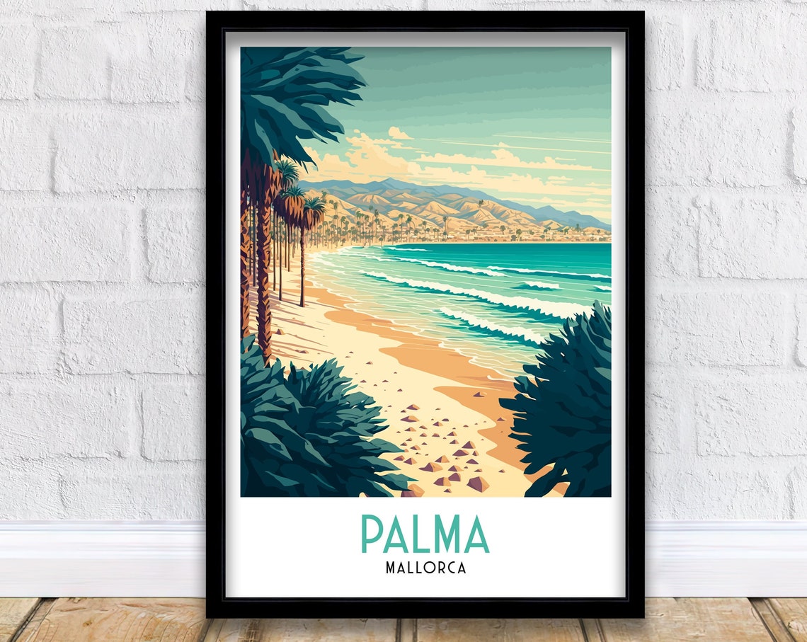 Palma Mallorca Sandy Beach Palms Turquoise Sea Summer Poster