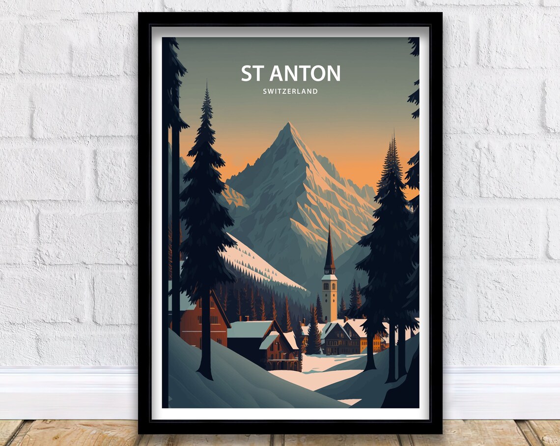St Anton Travel Print Skiing Poster Ski Poster Ski Resort Poster Vintage Ski Poster St Anton Am Arlberg Travel Art Ski Print