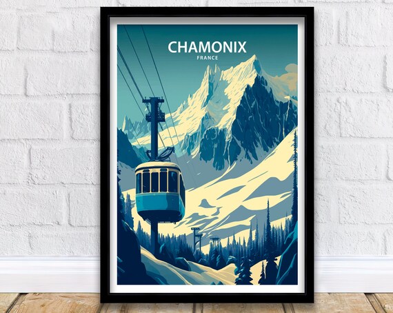 Chamonix Travel Poster, Skiing Travel Poster France