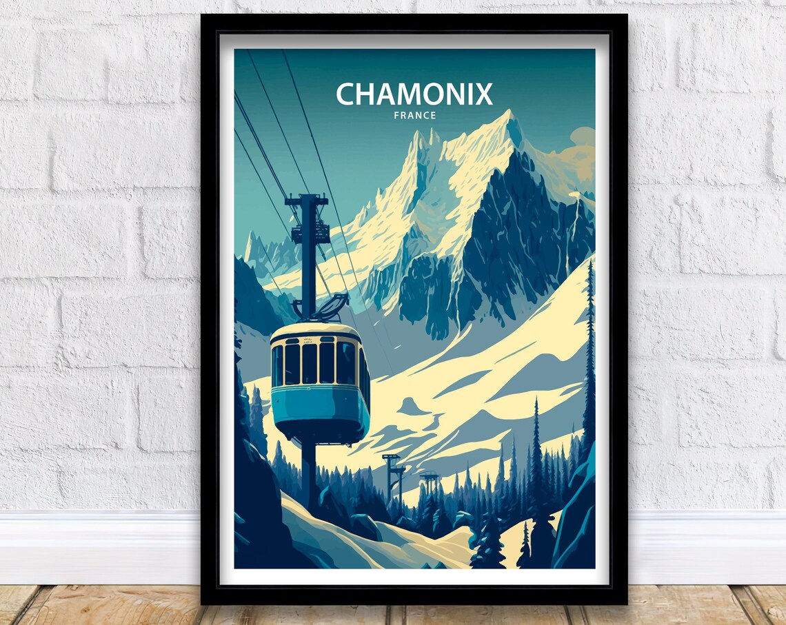 Chamonix Travel Poster, Skiing Travel Poster France