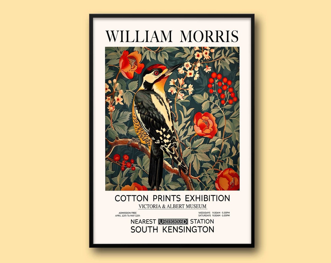 William Morris Colorful Woodpecker With Red Berries Exhibition Poster