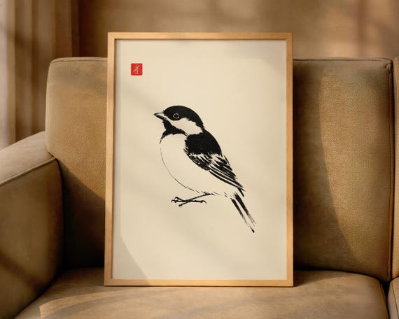 Sengai Gibon Inspired Sparrow Print Hakuin Ekaku Style Japanese Poster Vintage Bird Art Animal Wall Minimalist Gift