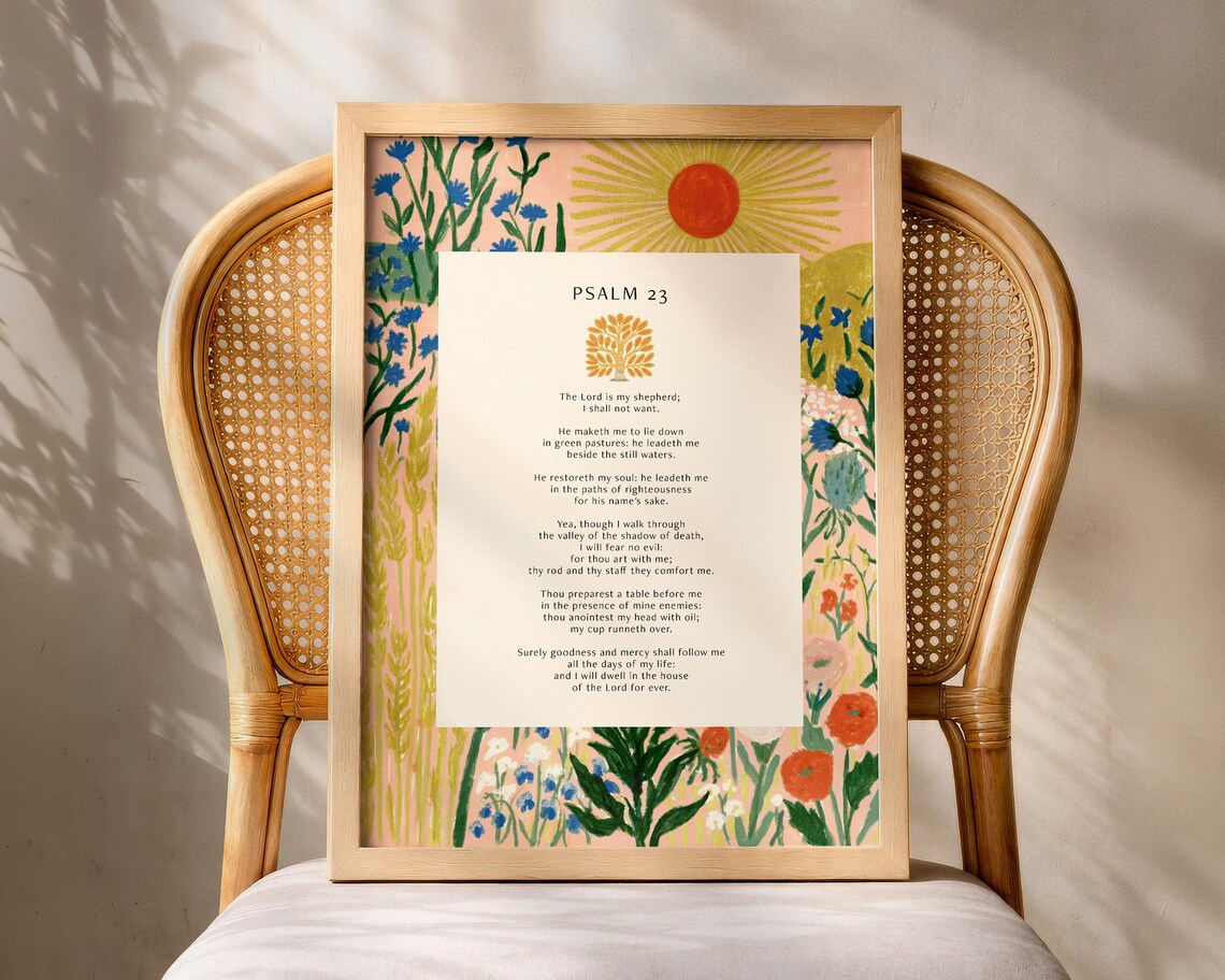 Psalm 23 Scripture Print, Floral Botanical Poster