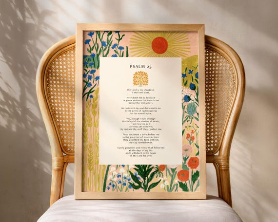 Psalm 23 Scripture Print, Floral Botanical Poster