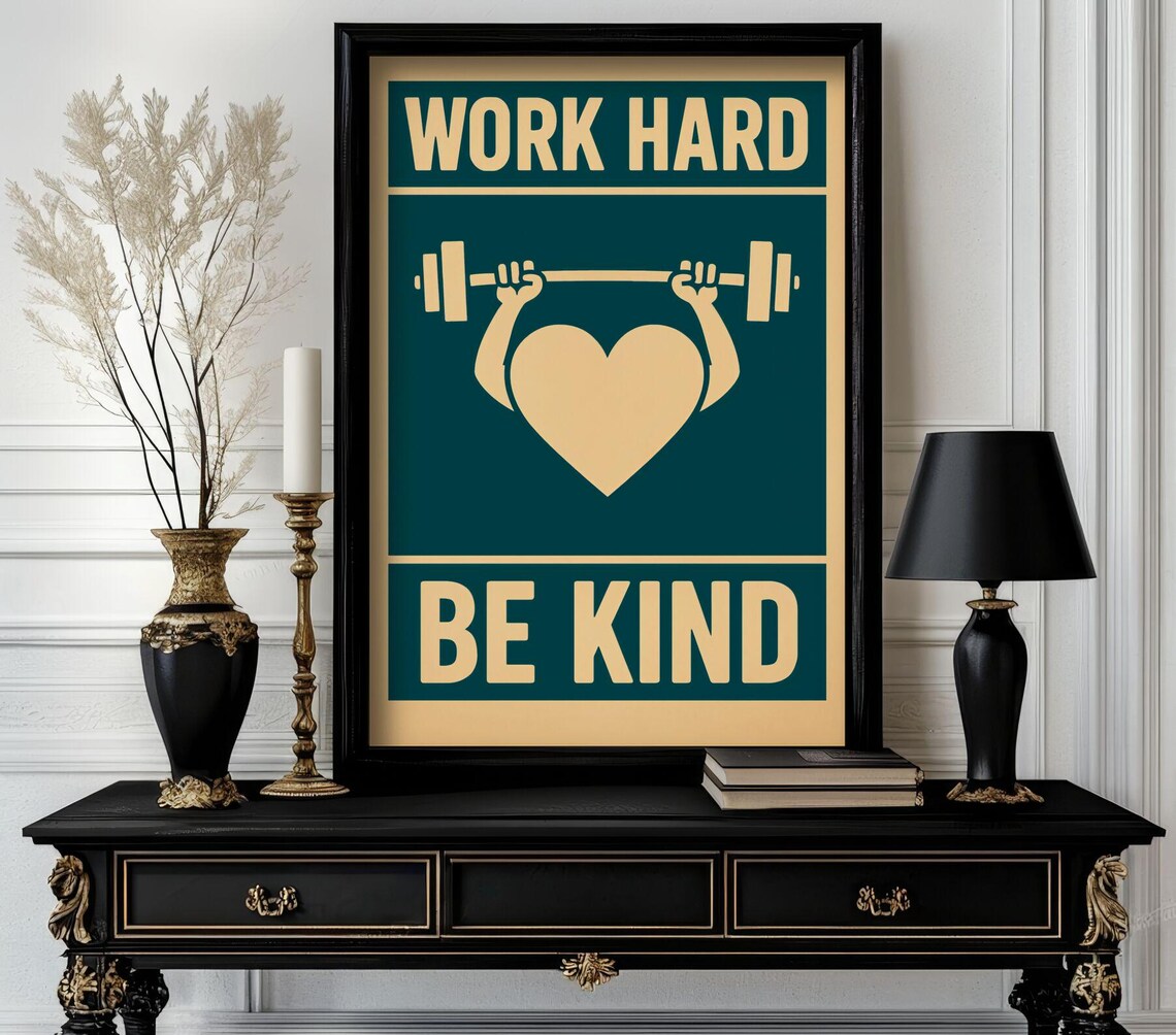 Funny Animal Work Hard Be Kind Retro Wall Art Trending Decor White Elephant Gift Lover Cute Motivational 117