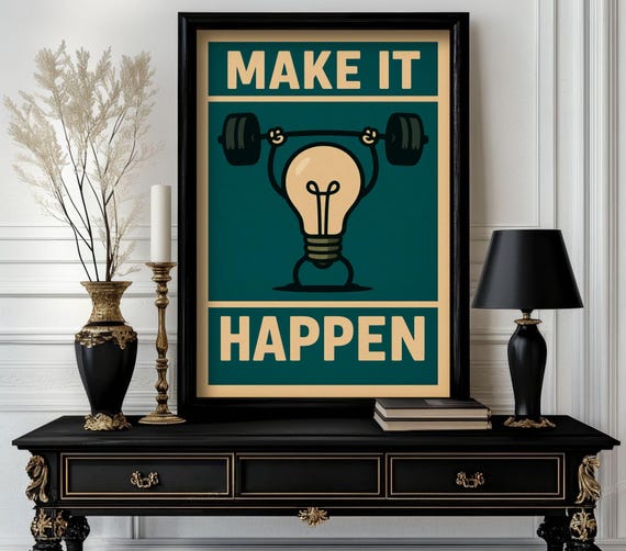 Funny Animal Make It Happen Poster Retro Wall Art Trending Decor White Elephant Gift Lover Cute Motivational 45