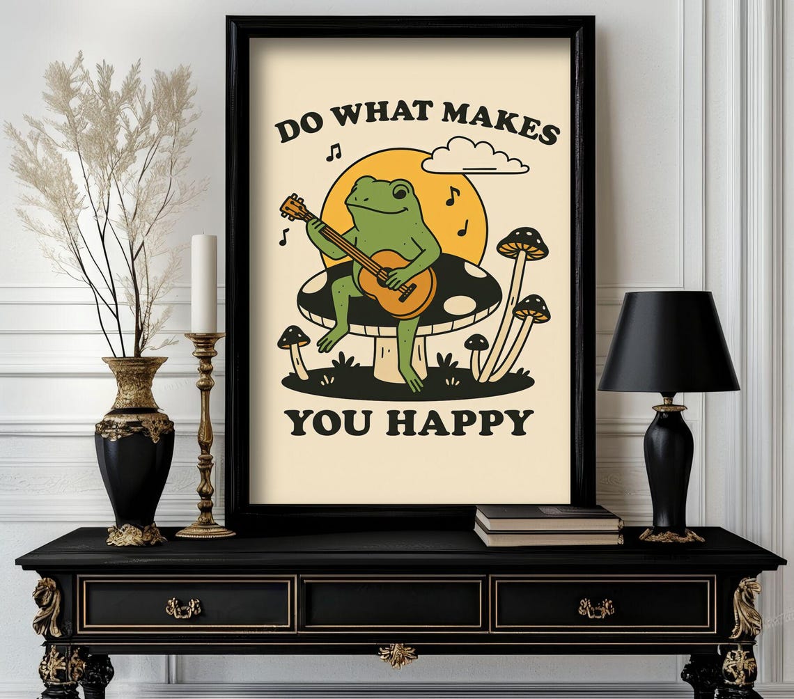Do What Makes You Happy Frog Guitar Retro Cottagecore Poster