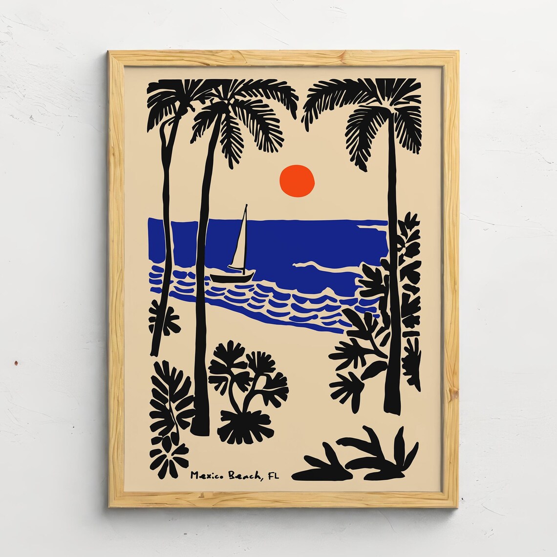 Mexico Beach Florida Palm Trees Sailboat Sunset Coastal Art Poster