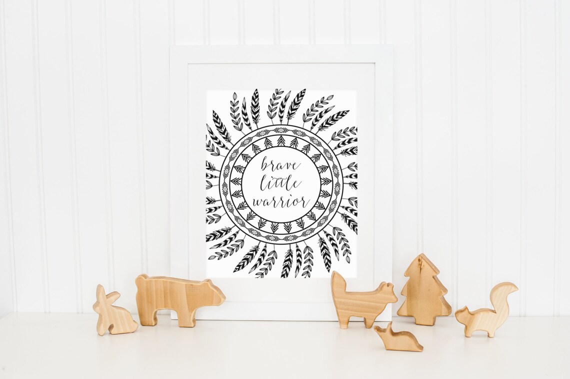 Brave Little Warrior Tribal Feather Art Print
