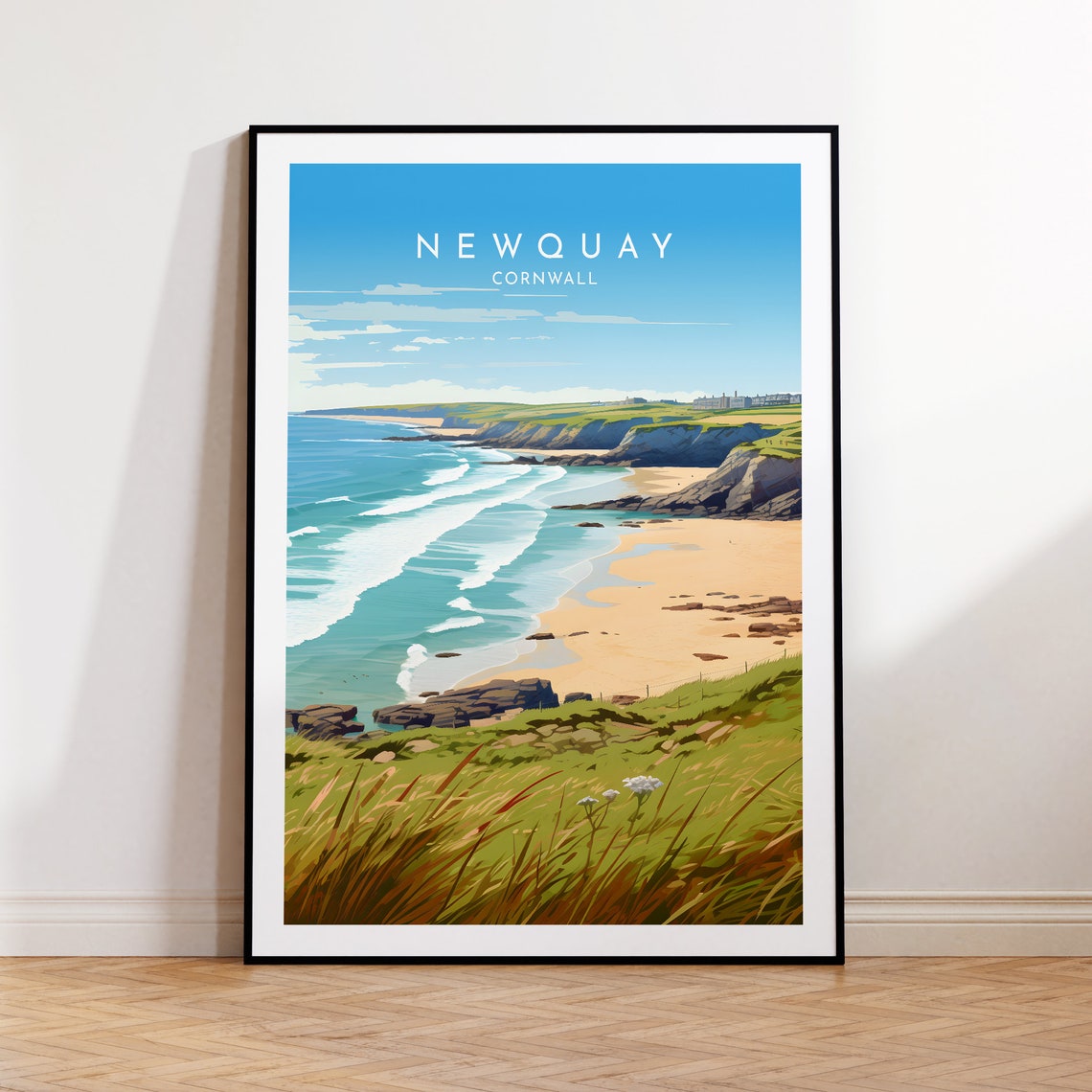 Newquay Cornwall Turquoise Waves Cliffs Beach Surf Coast Poster