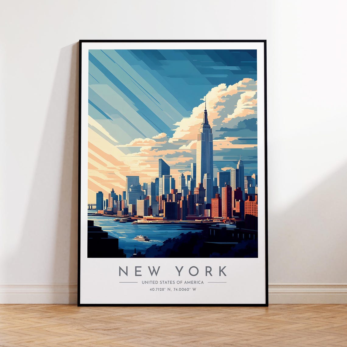 New York City Empire State Building Sunset Harbor Skyline Poster