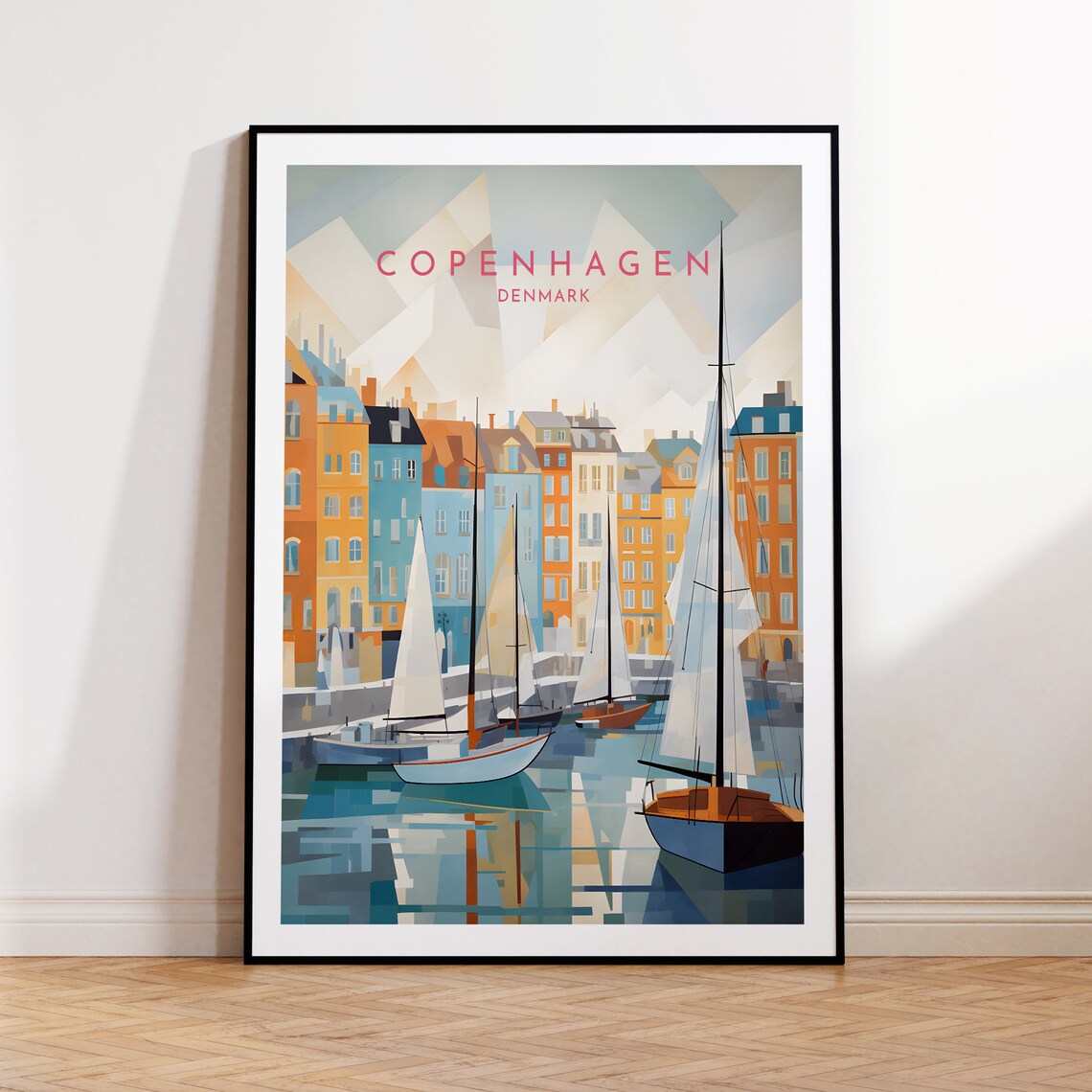 Copenhagen Denmark Harbor Sailboats Waterfront Travel Poster