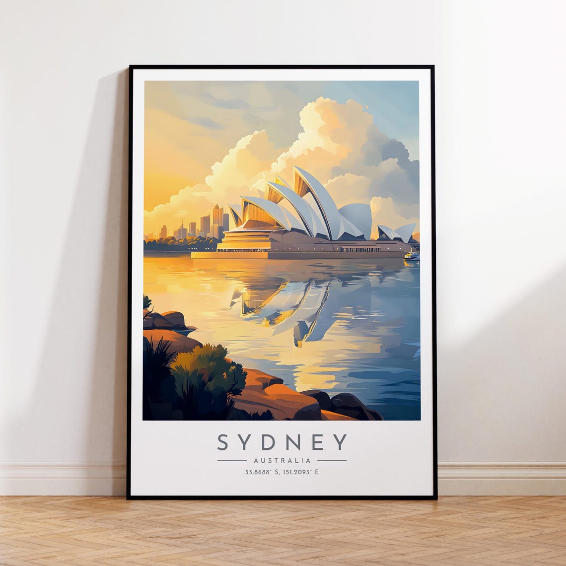 Sydney Opera House Golden Sunset Coordinates Travel Poster Art