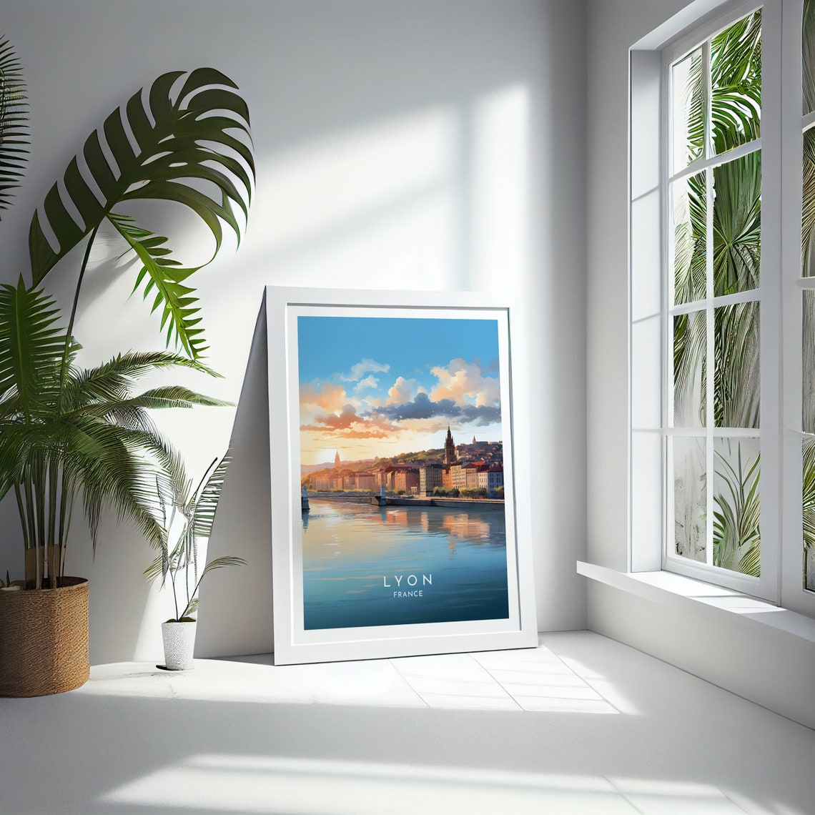 Lyon France Old Town Riverfront Golden Sunset Reflective Poster - Image 4