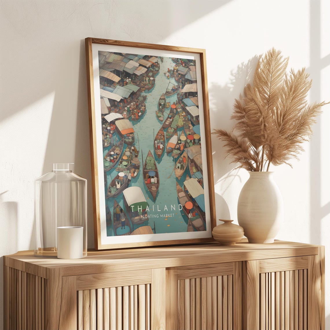 Thailand Floating Market Aerial View Longtail Boats Scene Poster - Image 2