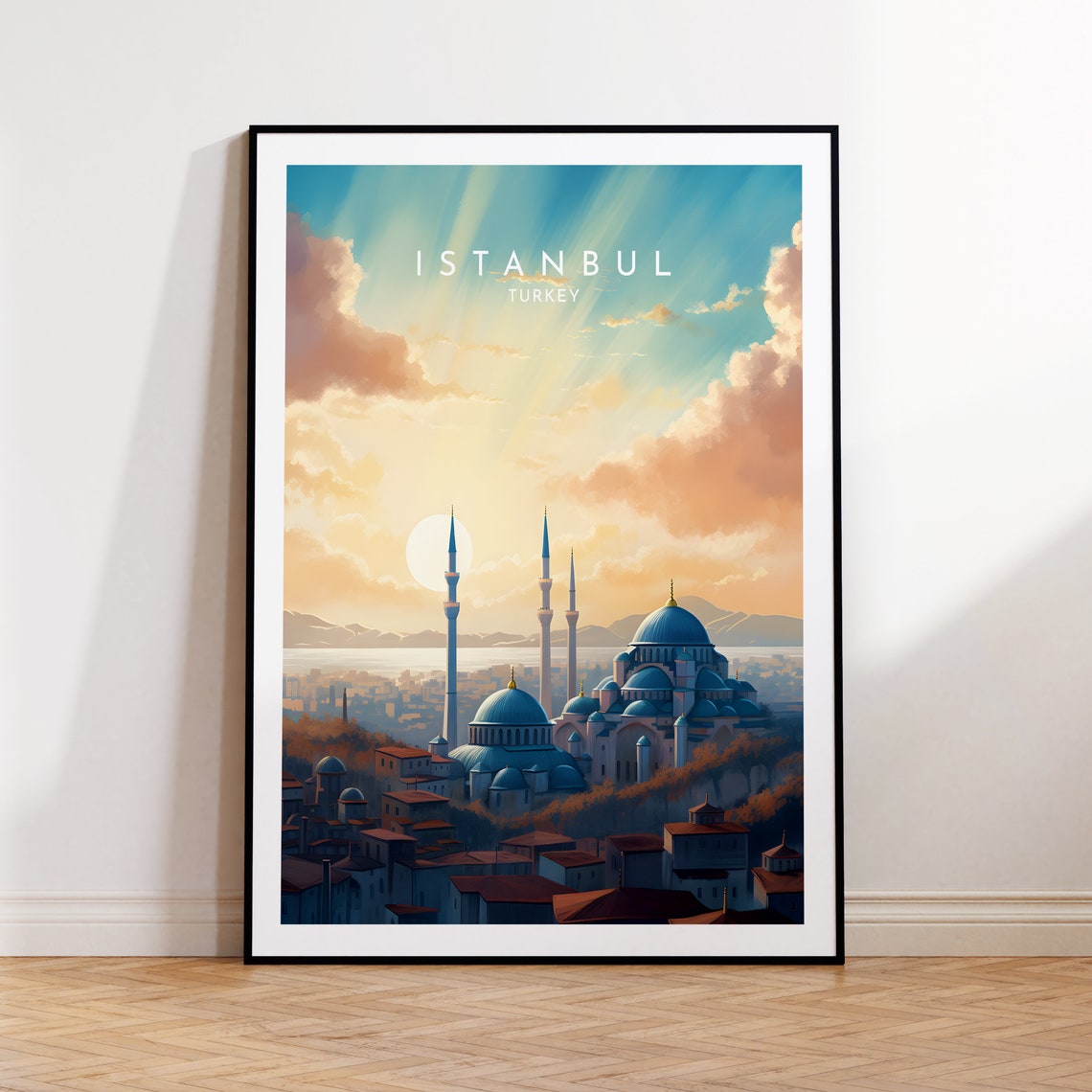 Istanbul Turkey Mosque Domes Minarets Sunrise Sky Travel Poster