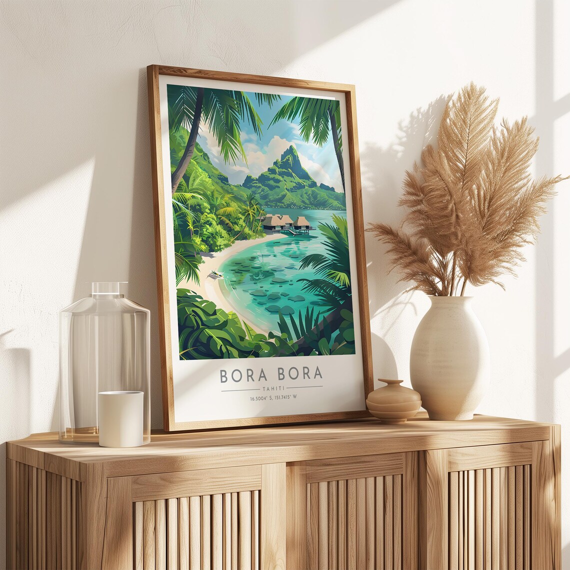 Bora Bora Tahiti Tropical Beach Overwater Bungalows Lagoon Poster - Image 3