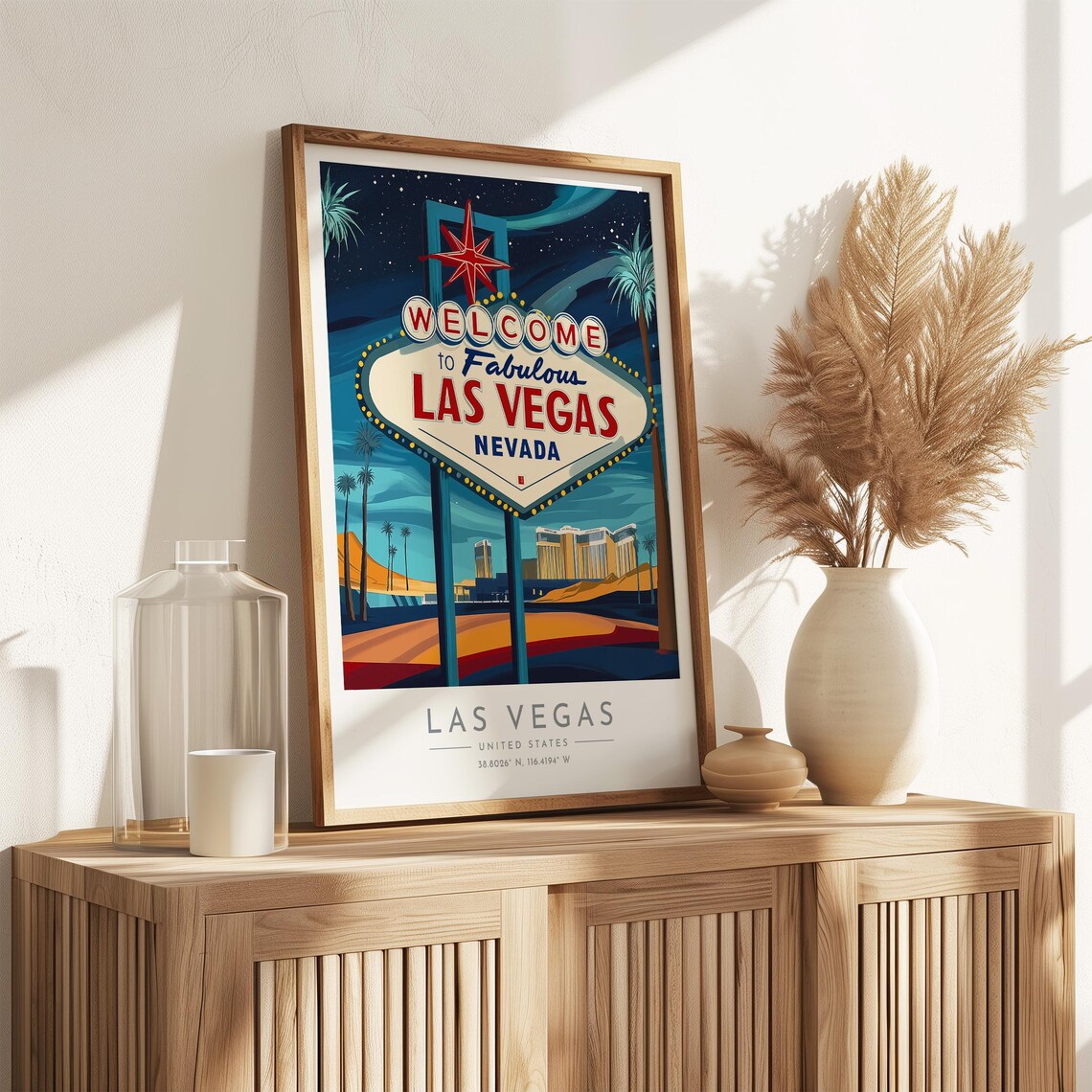Las Vegas Welcome Sign Night Neon Lights Desert Travel Poster - Image 3