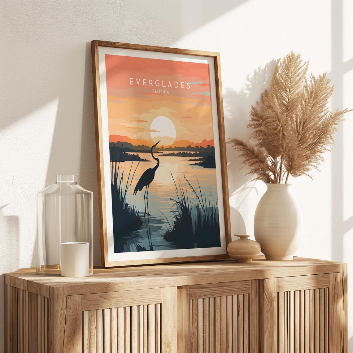 Everglades Florida Sunset Heron Wetland Silhouette Travel Poster - Image 2