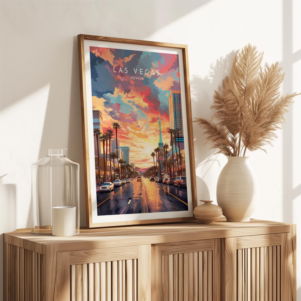 Las Vegas Nevada Sunset Strip Skyline Palm Trees Travel Wall Poster - Image 2