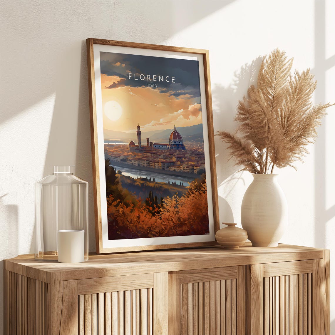 Florence Italy Duomo Sunset Cityscape Arno River Travel Poster - Image 2
