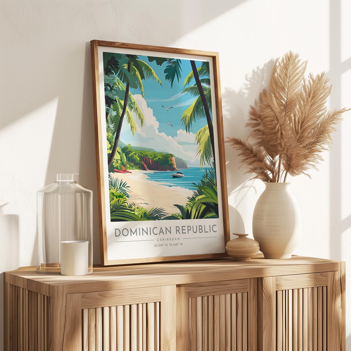 Dominican Republic Tropical Beach Palm Fronds Lagoon Travel Poster - Image 3