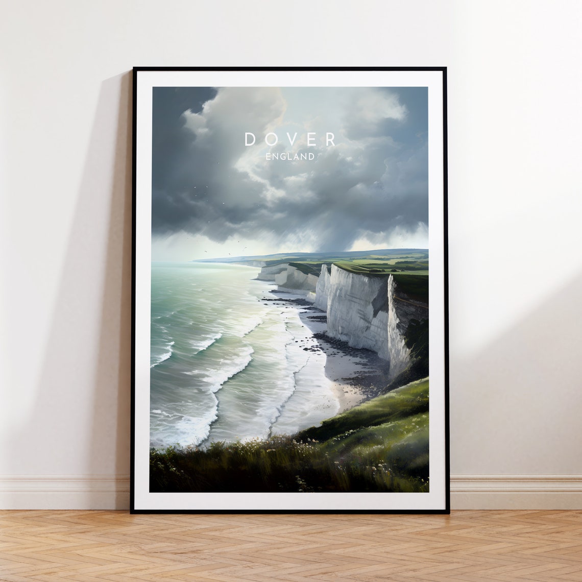 Dover England White Cliffs Moody Stormy Sea Coast Travel Poster