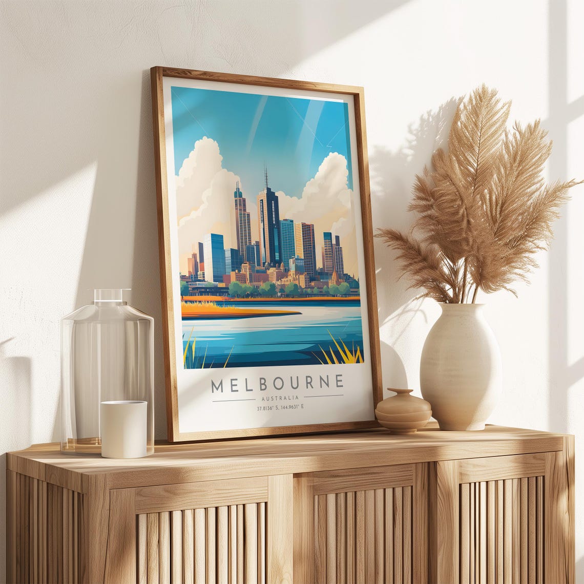 Melbourne Australia Riverside Skyline Clouds Vintage Travel Poster - Image 3