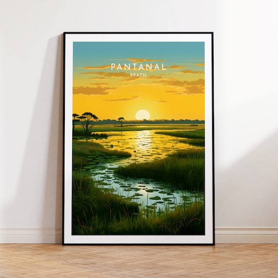 Pantanal Brazil Golden Sunset Wetlands Wildlife Wading Birds Poster