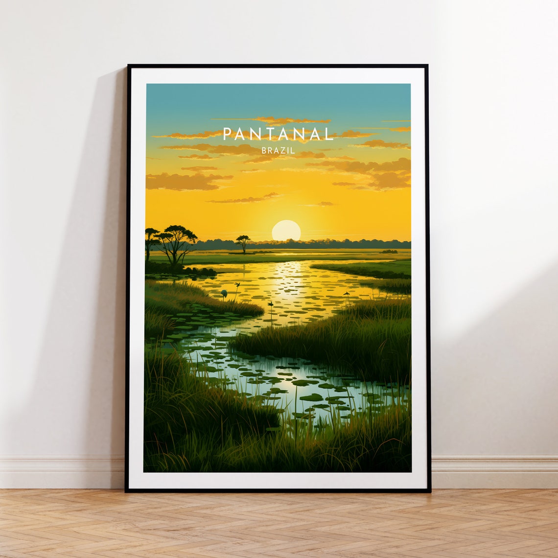 Pantanal Brazil Golden Sunset Wetlands Wildlife Wading Birds Poster
